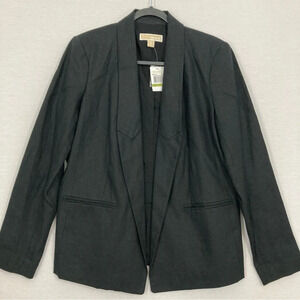 New Michael‎ Michael Kors Black Open Front 100% Linen Office Blazer size 14